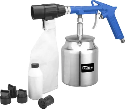 Produktbild von Güde DL-Sandstrahlpistole m. Rückgewinnung 750ml (Druckluftbedarf 350 l/min, 3 bar, IG 1/4 ", Gehäuse und Saugbecher aus Aluminium, 5 Strahlaufsätze, für Körnung 0,2-0,8 mm, inkl. Strahlsand)
