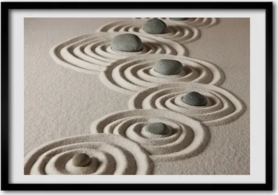 Produktbild von Bild - Bilderrahmen - 100 cm x 70 cm - MDF - Rahmen - Foto - Wandkunst Zen Steine ​​Sand