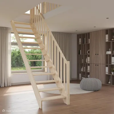 Produktbild von Holztreppe Intercon Casablanca | Fichte | gerader Verlauf | 80 cm Breite | einseitiges Geländer | ohne Setzstufen