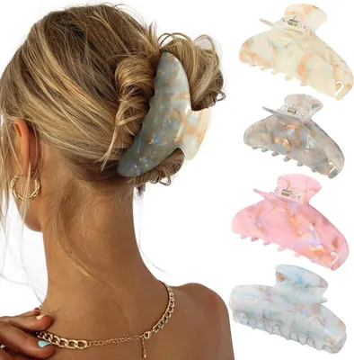 Immagine prodotto di Fermagli per capelli in acrilico grandi, trasparenti e glitterati, set di 4 pezzi