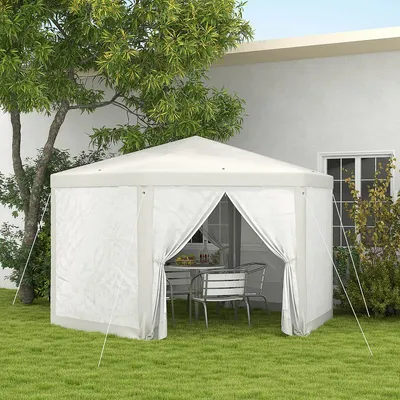 Produktbild von Pavillon mit Moskitonetz 6-eckig Partyzelt Gartenpavillon für Gartenfeiern & Veranstaltungen 3,94x3,412x2,5m Creme