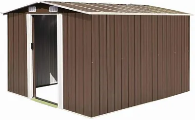 Produktbild von Geräteschuppen, Gartenhaus, Gerätehaus, Gartenhütte, Gartenschuppen, Fahrradgarage, Gartenhütte, 257×298×178 cm Metall Braun