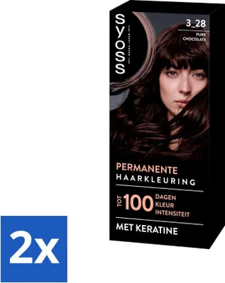 Produktbild von SYOSS – Coloration 3-28 Pure Chocolate – Haarfärbemittel – Grauabdeckung – Reduziert Haarbruch - Vorteilspack - 2 Stücke