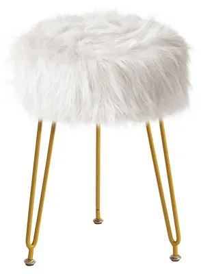 Immagine prodotto di Pouf imbottito in ecopelle, rotondo, con 4 gambe in metallo, bianco, ideale per la camera da letto