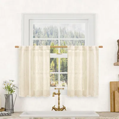 Leinen-Vorhang 76 cm, 2 Paneele, beige, lichtfilternd, 71x76 cm