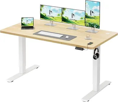 Imagen del producto de Escritorio de altura ajustable de 140x60 cm con puerto USB, color beige