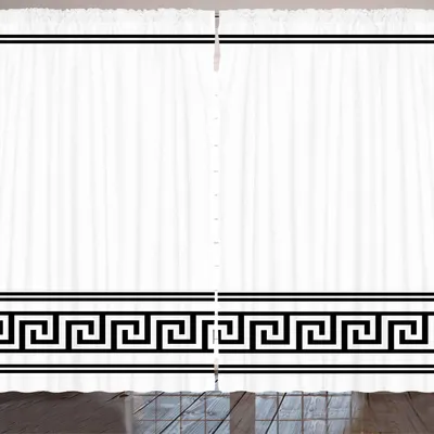 Produktbild von ARANDE Abstrakt Gardine, Minimalistisch Klassisch Altgriechisch Inspiration Monochrom Muster, 280 x 175 cm, Charcoal Grau Weiß
