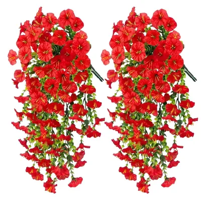 Produktbild von chenyu, 4 Stück künstliche Blumen für den Außenbereich, rote Petunien, Blumen, künstliche Pflanzen, hängende Efeu, hängende Blumen für Hochzeit, Garten, Wand, Balkon, 75 cm