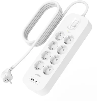 Produktbild von Belkin Steckdosenleiste 8-fach + USB-A+C,900J,18W,2m SRB003vf2MV2
