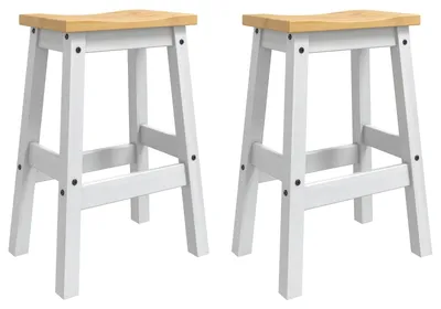 Immagine prodotto di Due sgabelli da bar. Colore: bianco e miele. Dimensioni: 44 x 30 x 63 cm