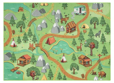 Obrázok produktu pre REBEL ROADS KOBEREC Wild life 90 Les, zvieratá protišmykový pre deti - zelená zelený 95x133 cm