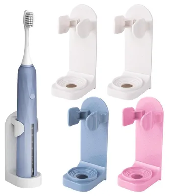 Immagine prodotto di Set di 4 portaspazzolini da parete, in ABS, bianco, rosa e blu, regolabili