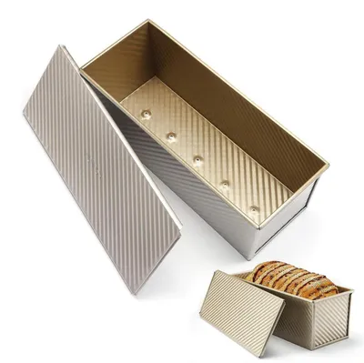 Obrázok produktu pre Forma na pečenie toastového chleba s pokrievkou, 32x12x11 cm, z uhlíkovej ocele, zlatá, s nepriľnavým povrchom