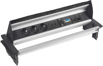 Produktbild von Elbe Inno Versenkbare Tischsteckdose mit 2xUSB, Einbausteckdose mit HDMI & VGA-Buchse, Steckdosenleiste mit 2xRJ45 Netzwerkdose, Kindersicherung, 3,5mm Audiobuchse, 1,5m Kabel, für Büro EL4403A