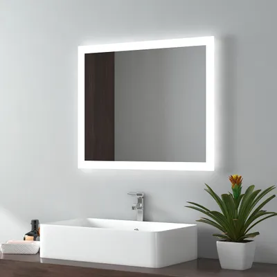 Produktbild von EMKE LED kúpeľňové zrkadlo 50x60cm Kúpeľňové zrkadlo s osvetlením 2 farby svetla 3000/6500K Svetelné zrkadlo Nástenné zrkadlo s tlačidlovým spínačom + ochrana proti zahmlievaniu IP44 Úspora energie