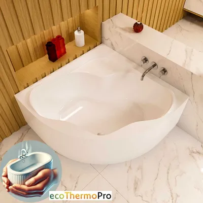 Produktbild von ECOLAM Badewanne Selma 140x140 cm mit Isolierung | Thermobadewanne ecoThermoPro Wärmeschutz | Eckwanne Acrylwanne + Schürze Ablauf Füße Silikon