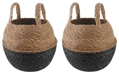Obrázok produktu pre Kvetináč s uchami 2 pcs Čierna Ø 22 x 20 cm 100% Morská tráva