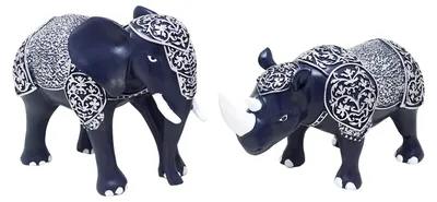 FengShui Elefant & Nashorn Ornamente, 12,5 cm & 14,5 cm