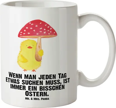 Produktbild von Mr. & Mrs. Panda Pott Küken Fliegenpilz - Weiß - Geschenk, Große Teetasse, Tasse, steingut, Ostern, Teebecher, Glückspilz, Frohe, Haferl, Ostergrüße