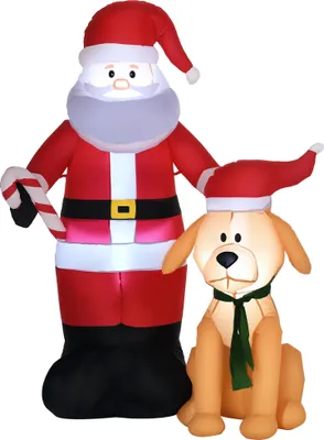 Produktbild von Outsunny 157 cm Aufblasbarer Weihnachtsmann mit Hund Weihnachtsdeko mit LED