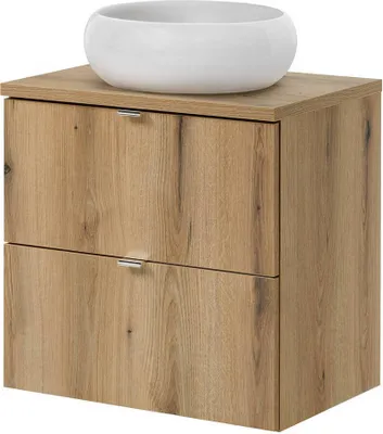 Obrázok produktu pre Umývadlo "Skelbolu" s okrúhlym keramickým umývadlom a 2 zásuvkami 60 x 72 x 40 cm dubový vzhľad