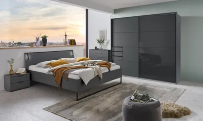 Produktbild von Schlafzimmer-Set >Tilburg< (5tlg.) Bett 168x92x210cm, Schrank, 2 Nachtkommoden, Sideboard, Grafit