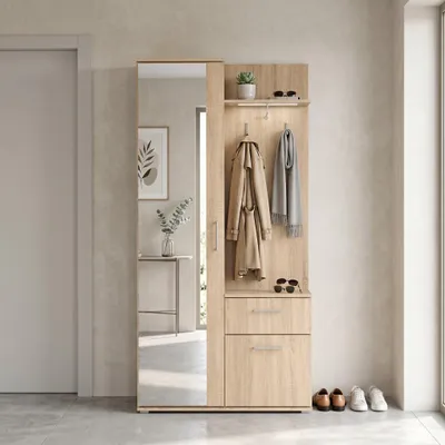 Produktbild von Garderobenschrank mit Spiegel - Sonoma Eiche - mit Schublade - LUX - Geräumiger Schuhschrank