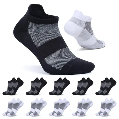 Obrázok produktu pre FALARY: Krátke ponožky pre pánov, veľkosť 47-50, ponožky do tenisiek, dámske, 10 párov, čierno-biele, športové