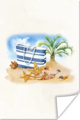 Produktbild von MuchoWow® Poster Tasche - Palme - Muscheln 20x30 cm - Papierdruck