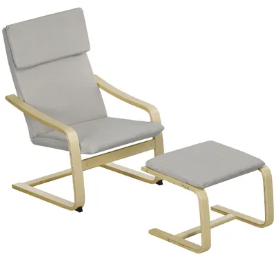 Image de Ensemble fauteuil et repose-pieds, aspect lin, fauteuil de relaxation avec repose-pieds, fauteuil rembourré avec accoudoirs, gris clair | Structure en bois naturel | Jusqu'à 120 kg | 66,5 x 80 x 99 cm