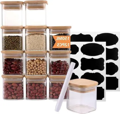 Produktbild von Famanu Gewürzgläser Set mit stapelbaren Bambusdeckeln - 150 ml - Mini-Gewürzgläser für Gewürze und Süßigkeiten - Set von 12