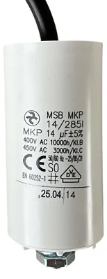 Kondensator 14 µF, 400 V AC, Ø 35 mm, Kabel 250 mm, für Einphasenmotor