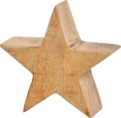 Image de Figurine décorative Étoile en bois de manguier Figurine en bois naturel 10 cm