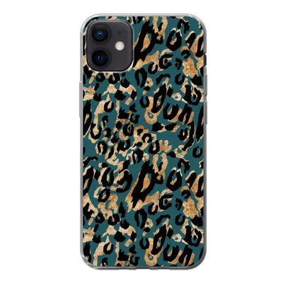 Produktbild von MuchoWow® Handyhülle Schutzhülle Hülle für iPhone 12 mini Pantherdruck - Schwarz - Braun - Türkis Silikon Softcase Handy Hülle - Bild