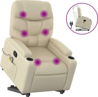 Produktbild von vidaXL Massagesessel mit Aufstehhilfe Creme Kunstleder