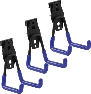 Obrázek produktu pro Sada 3 ks nástrojových háčků od BOTLE, nástrojové háčky, „rovné“ 7 cm, stabilní s PVC povrchem, do garáže, dílny, kůlny, háčky na sportovní náčiní, dvojité háčky, nosnost až 40 kg, pro prodlužovací kabely