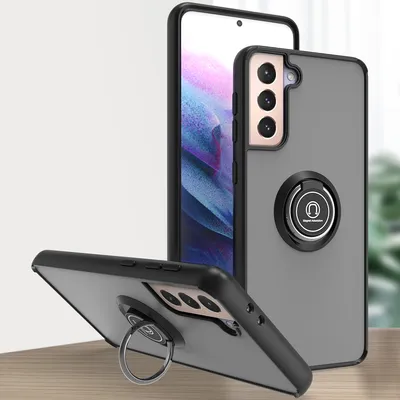 Produktbild von Samsung S21 5G Hülle, Ring Halter Ständer Matte Transluzent TPU Rahmen Stoßfest Schutzhülle für Samsung Galaxy S21 5G Schwarz
