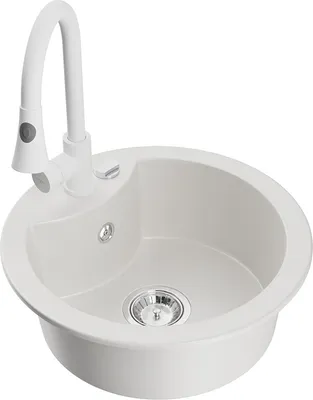 Produktbild von Mexen Diego 1-Becken-Granit-Spüle mit Mischbatterie Elia, Weiß - 6512-20-670101-20