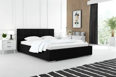 Obrázek produktu pro ADIDAR Leon čalouněná postel 160x200 cm dvoulůžko Kovový - dřevěný rám s hydraulickým podstavcem, lamelový rošt, čelo postele (černá - Amor Velvet 4322)