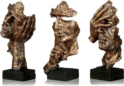 Produktbild von Unyqoos® Deko-Skulpturen 3er-Set – moderne goldene Figuren aus hochwertigem Harz, 8 x 5 x 16 cm (B×L×H), handgefertigte Büsten für Wohnraum, Büro & Regal