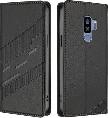 Produktbild von Hülle für Samsung Galaxy S9+, Kunstleder Brieftaschen Handyhülle mit Kartenfach und Standfunktion Schwarz