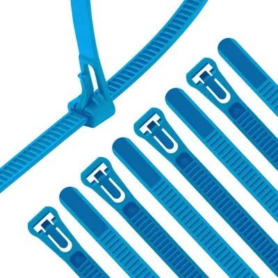 Produktbild von Kabelbinder Wiederverwendbar Blau 200mm x 7.6mm 100 Stück UV-beständig Hitzebeständig
