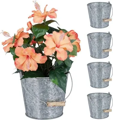 Produktbild von 5er Set Zink Pflanztöpfe, rostbeständig, mit abnehmbaren Tragegriffen, L 28cm B 20cm H 19.5cm
