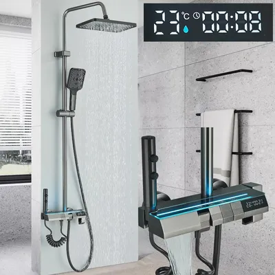 Produktbild von LED Brausegarnitur Duscharmatur Mischbatterie mit Handbrause Duschsystem
