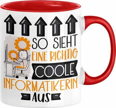 Produktbild von Informatikerin Geschenk Tasse Geschenkidee für Informatikerin Geburtstag Weihnachten Spruch So Sieht Eine Richtig Coole Informatikerin Aus Kaffee-Becher  (Rot)