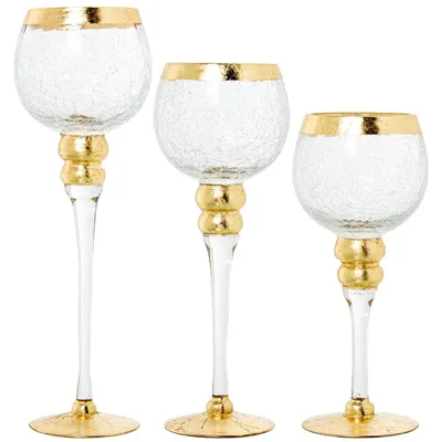 3er-Set dekorative Glasvasen, transparent/gold, 13x13x30 cm