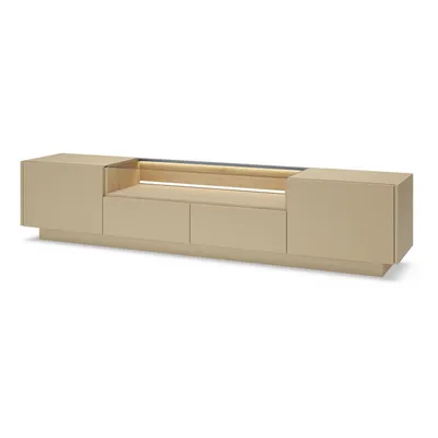 Produktbild von BETTSO TV-Lowboard / TV-Board KIRO 2-türig 2 Schubladen LED-Beleuchtung Glasplatte – Kakao / Eiche Cremona Japandi Push-to-Open 203x43 cm
