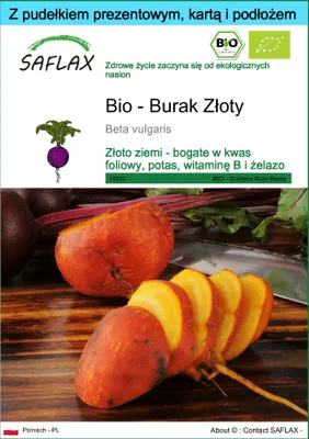 Zdjęcie produktu dla SAFLAX - Zestaw prezentowy - Bio - Burak Złoty - 50 Nasiona - Z pudełkiem upominkowym, etykietą wysyłkową, kartą podarunkową i podłożem uprawowym - Beta vulgaris