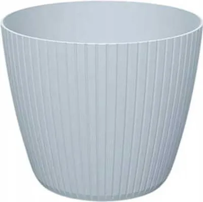 Obrázok produktu pre Plastový kvetináč Lamia svetlosivý 13,8x11,5 cm pruhovaný obal na kvety
