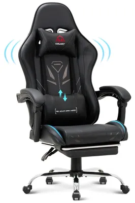 Produktbild von COLAMY Gaming Stuhl – Ergonomischer Computerstuhl mit Fußstütze, Lendenwirbelstütze, Kopfstütze, 360° Drehfunktion und hoher Rückenlehne, schwarz